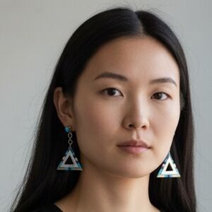 Navajo Earrings Triangles Signed Vintage Turquoise Lapis Sterling